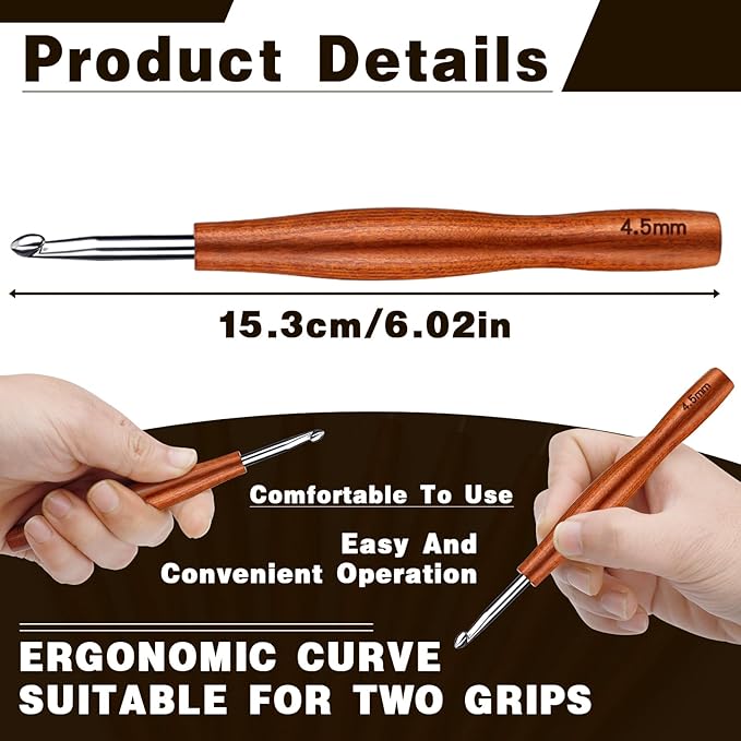 Nitlak 4.5mm Crochet Hook, Available in 1.5mm-6.0mm, Aluminum Ergonomic Crochet Hook with Wooden Handle for Arthritic Hands, Beginners, Crochet Needles for Knitting, Birthday Gifts for Mom