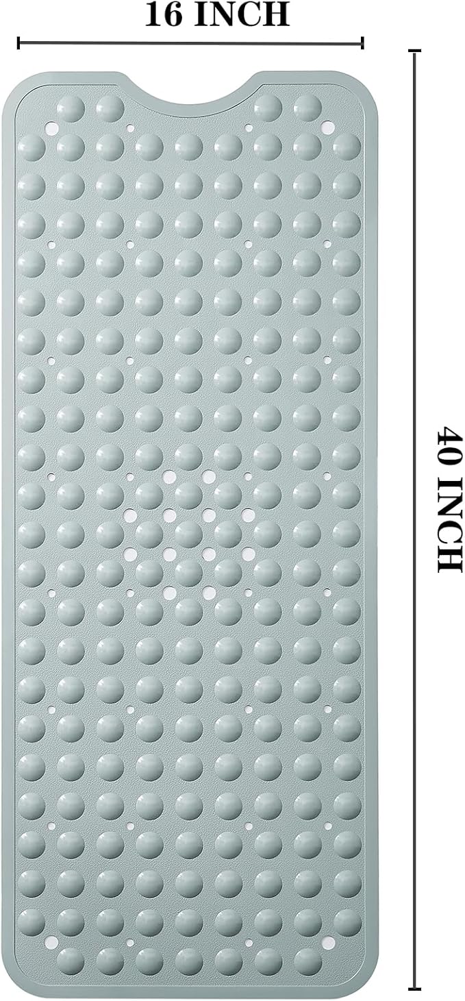 YANZIFLY Bathtub Mat for Shower: Soft Silicone Bath Mat Non Slip with Suction Cups Tub Mat for Bathroom for Family Use Extra Large Shower matt Machine Washable - Grey