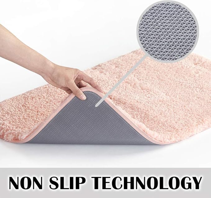 Suchtale Bathroom Contour Rug Non Slip Bath Mat Water Absorbent Soft Microfiber Shaggy Bathroom Mat Machine Washable Bath Rug for Bathroom Thick Plush U Shape Toilet Rug (20 x 24, Blush)