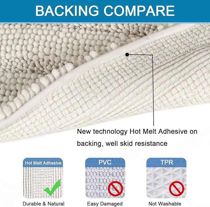 H.VERSAILTEX Bath Mats for Bathroom Non Slip Thick Chenille Striped Bath Rug Absorbent Fluffy Soft Shaggy Rugs Washable Dry Fast Plush Mats for Indoor, Bath Room, Tub - 17" x 24", Cream