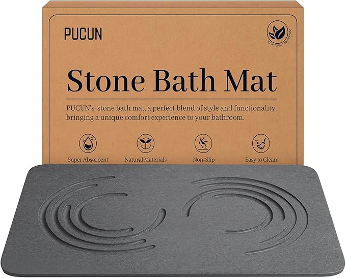 Stone Bath Mat Diatomaceous Earth Shower Mat,Quick Drying Diatomite Bath Stone Mat for Bathroom Floor -Super Absorbent,Natural, Easy to Clean (24 * 16 Grey)