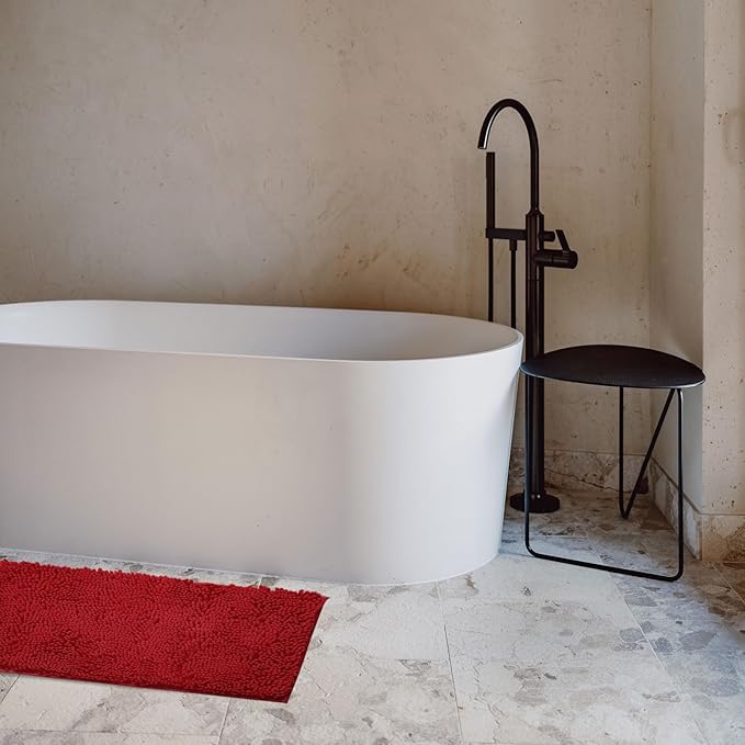 Non-Slip Bath Rug,Extra Soft Microfiber Bedroom Shag Carpet with Anti-Slip Backing,Water/Dust Absorbent Fast Dry Shower Mat,Sound Insulated Stairs Pad,Machine Washable (Red,23 x 35 Inches)