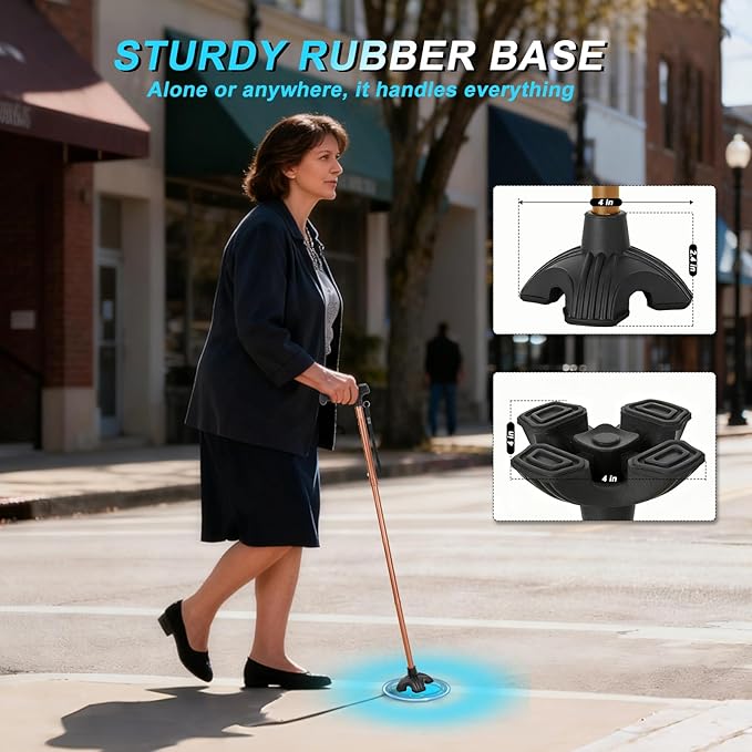 Walking Cane for Men and Women, Extended Grip; Solid Base; Foldable; Adjustable Heights; Lightweight; Free Standing; Portable Canes for Seniors (Orange)