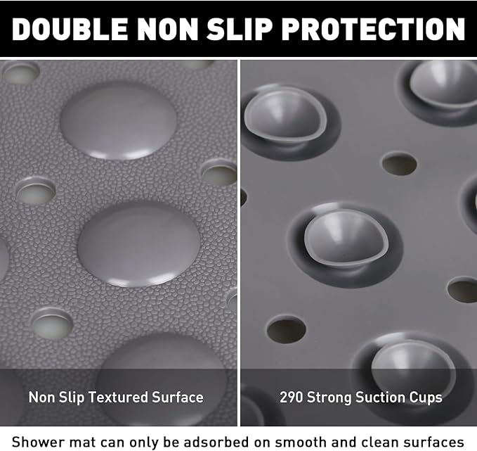 Shower Mat Non Slip: 35.4 x 23.6 Inch Extra Large TPE Shower Mats for Inside Shower - Anti Slip Shower Stall Matt with Drain Hole and Suction Cups for Elderly