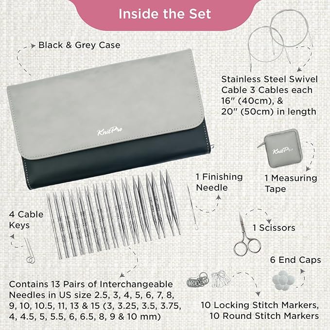 KnitPro Stelo Grande Special Interchangeable Needle Set 4" (10cm) | 13 US Sizes (2.5 to 15)