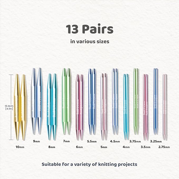 Ruidi Interchangeable Aluminum Circular Knitting Needles Set - 13 Pairs of 4 Inch (10cm) Needles with 4 Cables, Needle Holders & Leather Bag - Perfect for Smooth Knitting & Versatile Projects