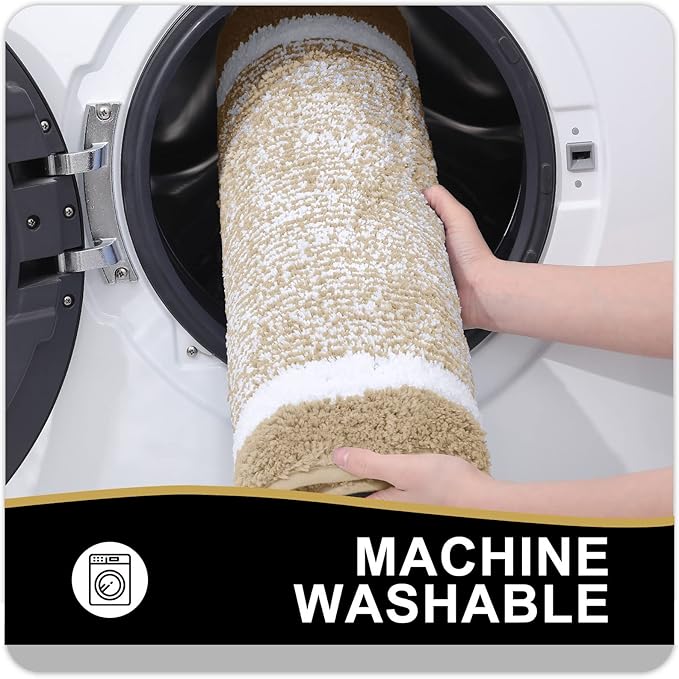 OLANLY Bathroom Rugs 70x24, Extra Soft and Absorbent Microfiber Bath Mat, Non-Slip, Machine Washable, Quick Dry Shaggy Bath Carpet, Suitable for Bathroom Floor, Tub, Shower (Long, Beige)