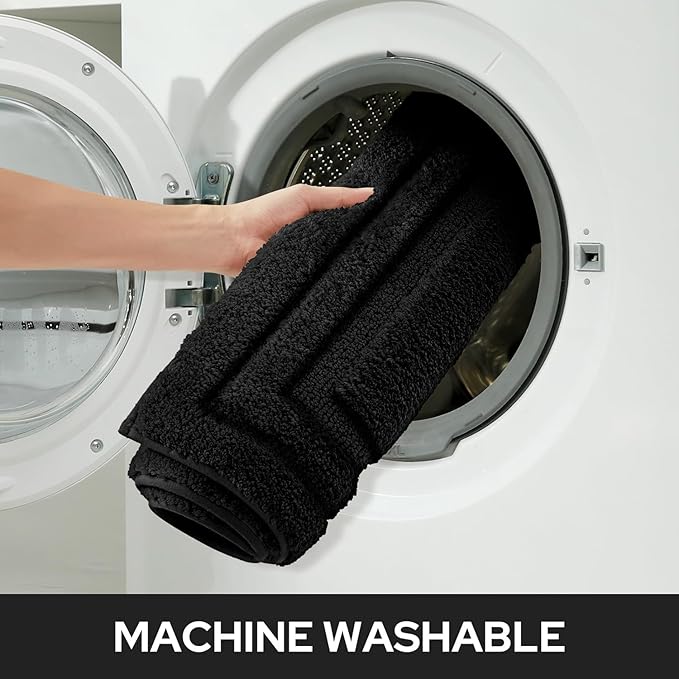HOMEIDEAS Bathroom Rugs Sets 2 Piece, Super Soft and Absorbent Non Slip Microfiber Machine Washable Bath Mat Set (20" x 32" + 16" x 24", Black)