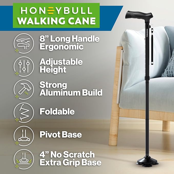 Walking Cane for Men & Women Foldable, Adjustable, Heavy Duty, Free Standing, All Terrain, Collapsible Walking Sticks for Seniors & Adults