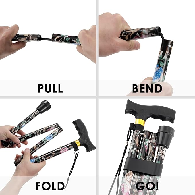 Walking Cane PANZHENG Cane for Man/Woman | Mobility & Daily Living Aids | 5-Level Height Adjustable Walking Stick | Comfortable Plastic T-Handle Portable Walking Stick Folding Cane