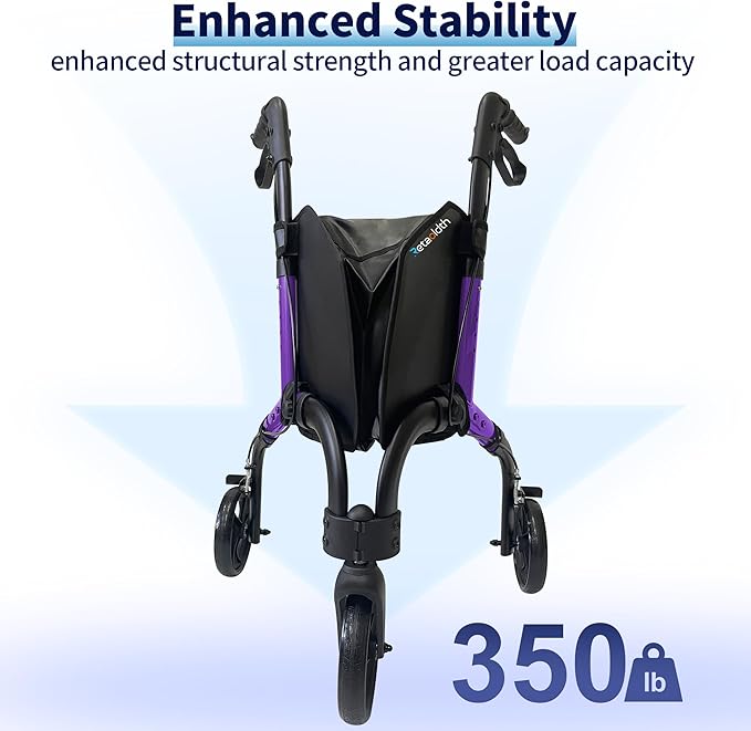 Lightweight 3 Wheel Rollator Walker for Seniors, Foldable Aluminum Mobility Aid with Storage Bag, Easy-Fold Walking Support for Elderly Balance & Rehabilitation