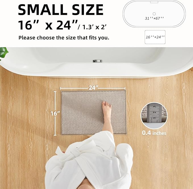Bathroom Rugs Non Slip Washable, Super Absorbent Thin Bath Mat Small Quick Dry Low Pile Bathroom Rug, Beige 16"x24"