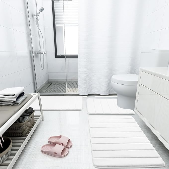 Buganda Memory Foam Bath Mat, 59" x 34", Ultra Soft and Non-Slip Bathroom Rugs, Water Absorbent and Machine Washable Bath Rug Runner for Bathroom, Shower, and Tub, White