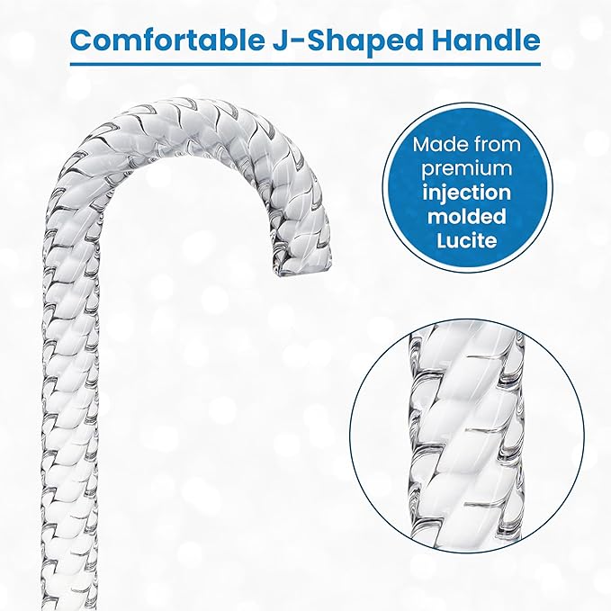 Royal RC Canes Elegant Acrylic Walking Cane – Lightweight Lucite Derby & J Handle Stick for Men & Women – Stylish, Unique Transparent Design Look with Rubber Tip