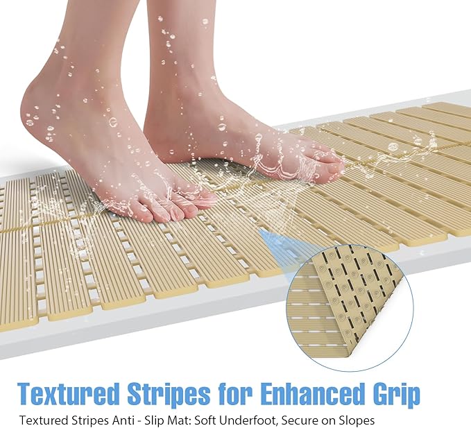 Shower Mat Non-Slip Bath Mat for Tub and Shower Stall,200+ Suction Cups with Drain Holes, Quick Dry Machine Washable, Extra Grip for Elderly and Baby, Bathroom Essentials 24x24 Inch (Brown)