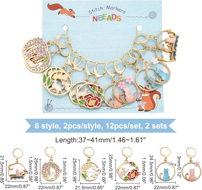 NBEADS 24 Pcs Cat Stitch Markers, Enamel Alloy Crochet Stitch Marker Charms Removable Locking Stitch Marker for Knitting Weaving Sewing Accessories Quilting Handmade Jewelry