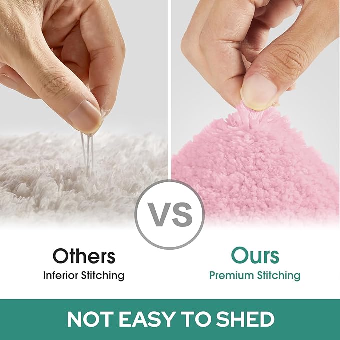 HOMEIDEAS Bathroom Rugs Sets 2 Piece, Super Soft and Absorbent Non Slip Microfiber U-Shaped Toilet Bath Mat Set (20"x32"+U20 x24, Light Pink)