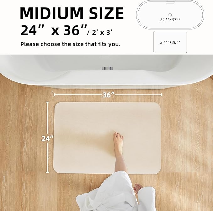 Bathroom Mat Quick Dry, Bathroom Rugs Non Slip Washable Thin Absorbent Bath Mat Fits Under Door Bathroom Floor Mat Perfect for Bath, Shower, or Sink 36"x48" Beige