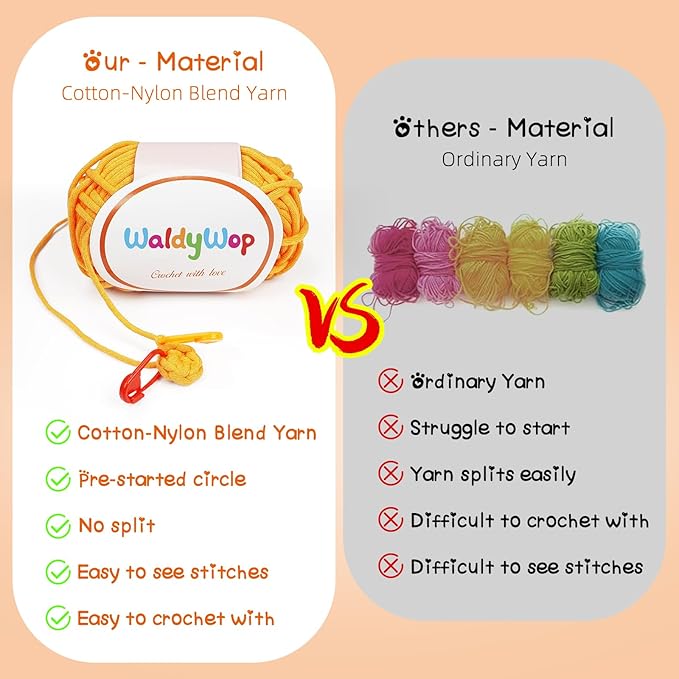 WaldyWop Beginner Crochet Kit for Kids: Wobbles Crocheting Starter Kits for Girls - Learn to Crochet Set w/Step-by-Step Video - Complete Knitting Kit, Easy Crochet Yarn, Birthday Gifts for Women