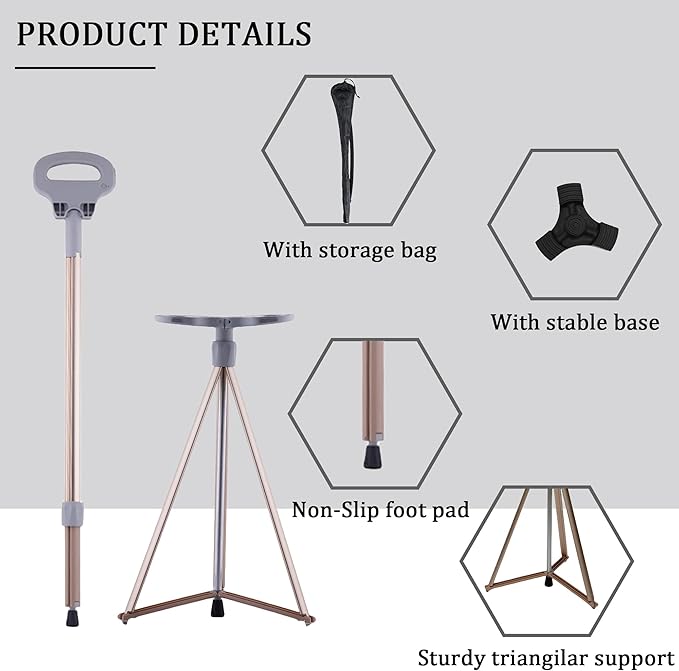 Walking Cane with Seat Folding Lightweight, Portable Cane Seat with Carry Bag, Walking Stick with Seat for Seniors & Adults, Foldable Adjustable Cane Chair for Travel Hiking