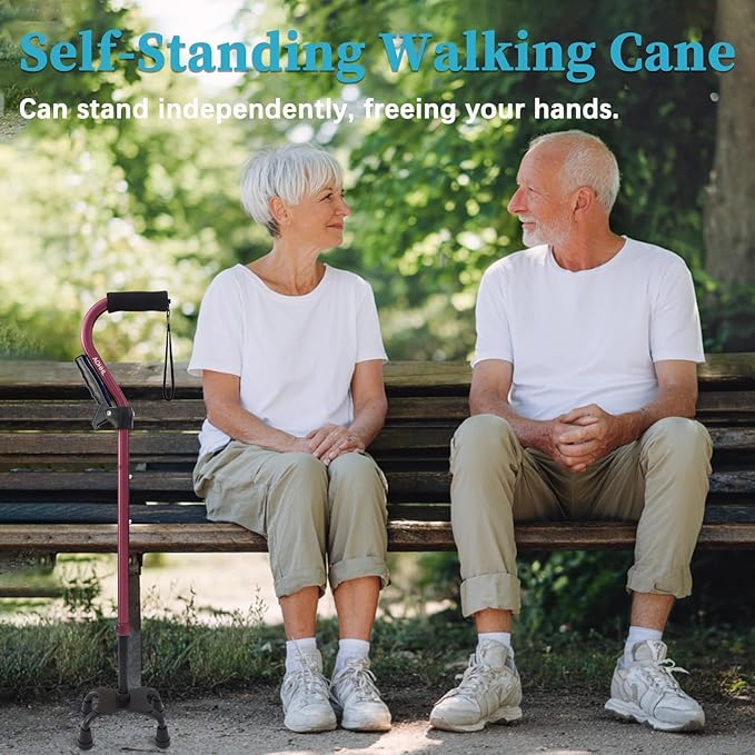 AOHHL Quad Walking Cane Foldable Adjustable Portable Stick Men & Women and Seniors - Lightweight & Sturdy with 4-Pronged Base for Extra Stability Balance,Self Standing Gifts for mom Dad