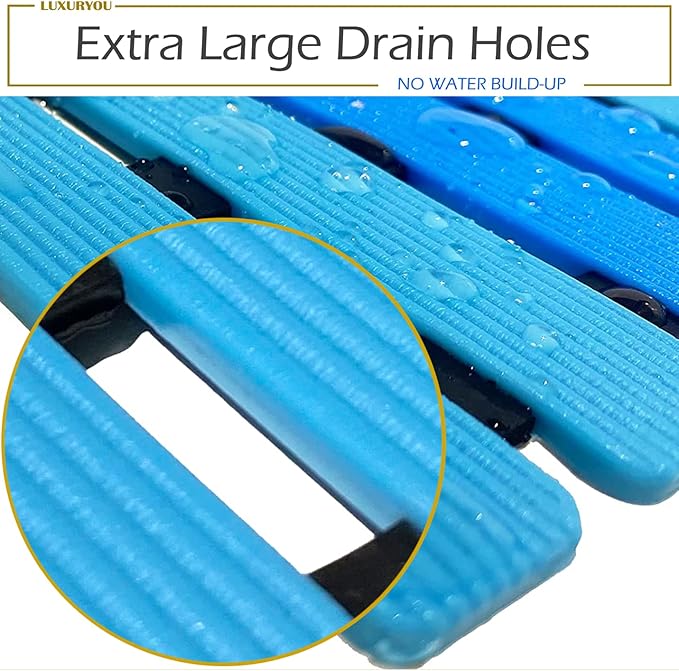 Non Slip Bathtub Mat | Double-Layered Shower Floor Mat with Suction Cups | EZ-Dry Construction | Non-Toxic, BPA, Latex, Phthalate, PVC Free (Wave)
