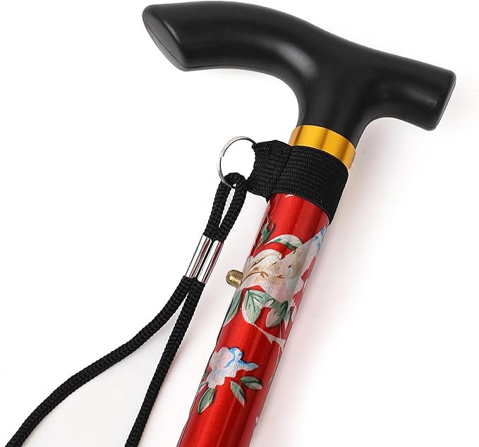 Folding Lightweight Walking Stick - Adjustable Aluminum Metal Collapsible Travel Cane with Non-Slip Rubber Base