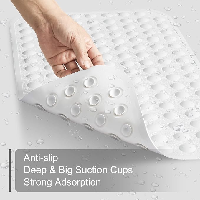 Yanzifly Bathtub Mat Non Slip Bath Mat for Tub Silicone Soft Bath Tub Mat Non Slip Shower Mats, Suction Cups Bath Tub Anti Slip Matt for Family Use, Machine Washable-White