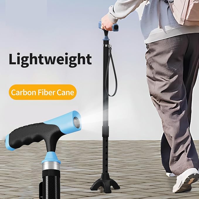 Walking Cane for Men for Stability, Walking Canes with Light,Adjustable Quad Canes for Men with Two Replacement Bases, Ultralight Carbon Fiber Walking Canes for Seniors Balance,Only 0.3kg