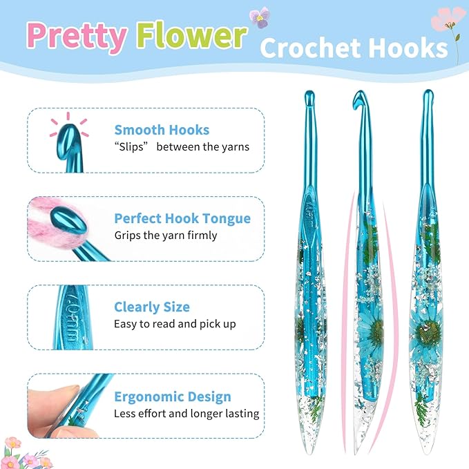Coopay Crochet Hooks, 7mm Ergonomic Crochet Hook with Floral Plastic Grips, Stylish and Unique, Ideal for Crocheting Blankets, Dolls, Shawls, Hats, Scarves (7.0mm)