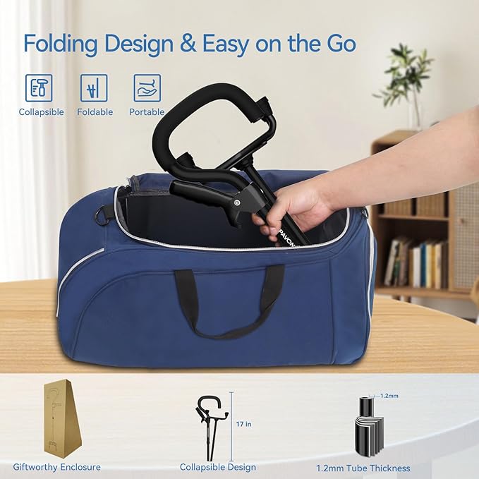 KingPavonini Canes for Women/Men with Second Handle, Foldable & Adjustable Walking Cane with 4-Pronged Base, Quad Cane for Stability, Standing, Balance, Leg Surgery Recovery