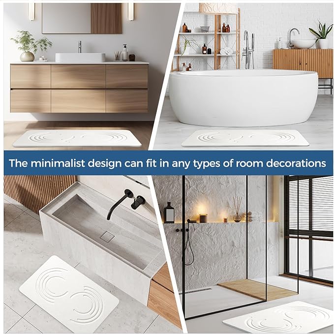 Stone Bath Mat Diatomaceous Earth Shower Mat,Quick Drying Diatomite Bath Stone Mat for Bathroom Floor -Super Absorbent,Natural, Easy to Clean(White)