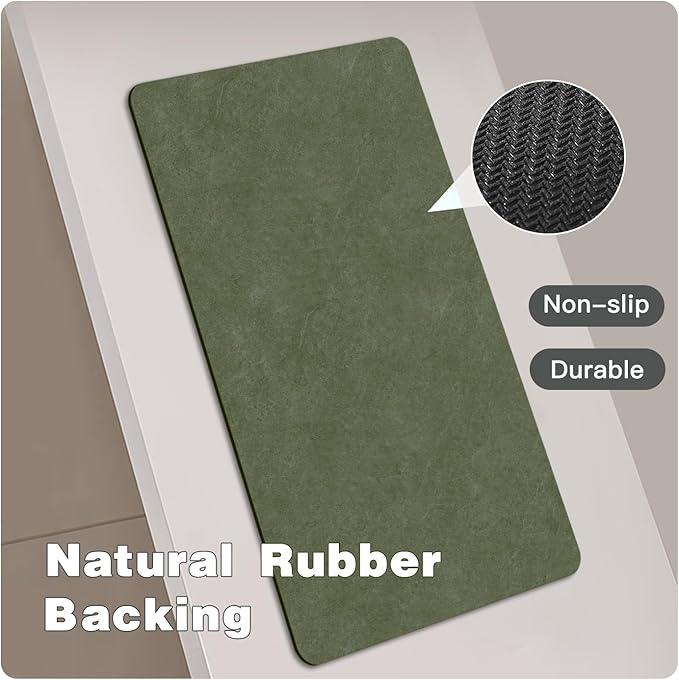 Bathroom Mat Quick Dry, Bathroom Rugs Non Slip Washable Thin Absorbent Bath Mat Fits Under Door Bathroom Floor Mat Perfect for Bath, Shower, or Sink 17"x59" Sage Green