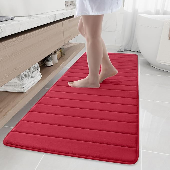 Buganda Memory Foam Bath Mat, 70" x 24", Ultra Soft and Non-Slip Bathroom Rugs, Water Absorbent and Machine Washable Bath Rug Runner for Bathroom, Shower, and Tub, Red