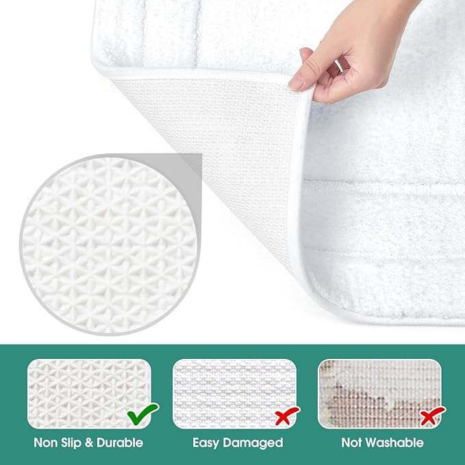 HOMEIDEAS Bathroom Rugs Sets 2 Piece, Super Soft and Absorbent Non Slip Microfiber Machine Washable Bath Mat Set (20" x 32" + 16" x 24", White)