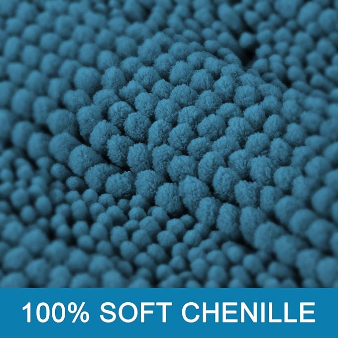 H.VERSAILTEX Bathroom Rugs Bath Rugs for Bathroom Non Slip Bath Mats Extra Thick Chenille Striped Rug 17" x 24" Absorbent Soft Shaggy Washable Dry Fast Bath Mats for Bath Room Floor - Turquoise Blue