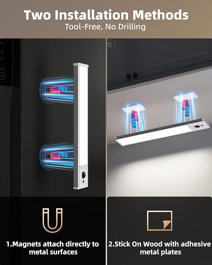 EZVALO 5 Pack Under Cabinet Lighting, Rechargeable Motion Sensor Light, LED Closet Lights Wireless, 5700K Dimmable, Timer, Magnetic, with Remote Control for Kitchen, Closet, Stair