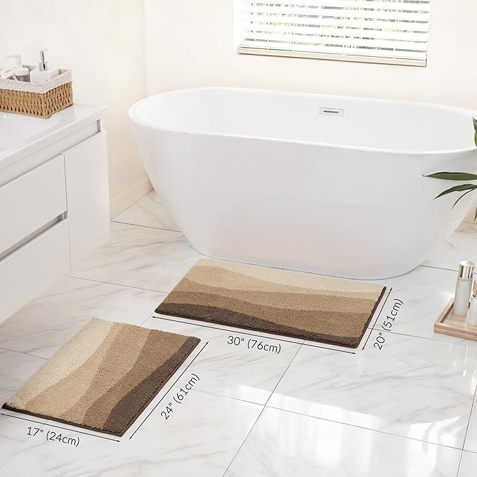 Exclusivo Mezcla Bathroom Rugs Mat 20x30, Extra Soft Non Slip Absorbent Water Microfiber Bath Rugs, Machine Washable Quick Dry Bath Mats for Bathroom Floor, Shower, Home Decor, Waved Camel