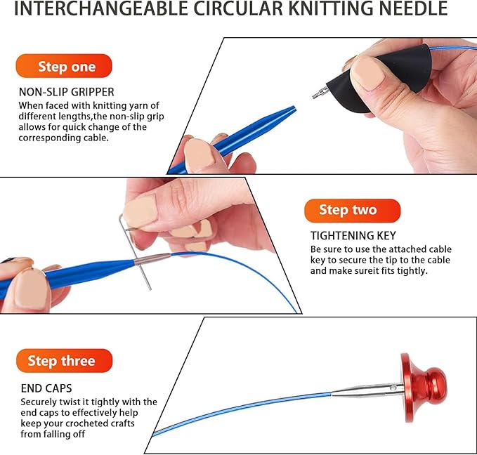 Hzkokon Knitting Needles Set Interchangeable Aluminum Circular Knitting Needles Set 13 Pairs of 4 Inch Premium Aluminum Needles & Accessories Blue