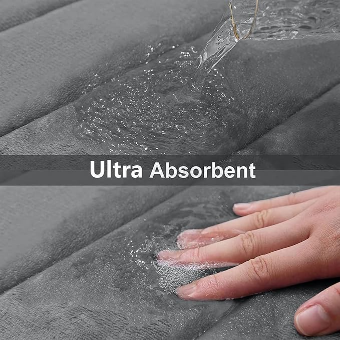 Buganda Memory Foam Bath Mat, 47" x 32", Ultra Soft and Non-Slip Bathroom Rugs, Water Absorbent and Machine Washable Bath Rug Runner for Bathroom, Shower, and Tub, Grey