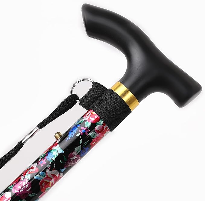 Folding Lightweight Walking Stick - Adjustable Aluminum Metal Collapsible Travel Cane with Non-Slip Rubber Base