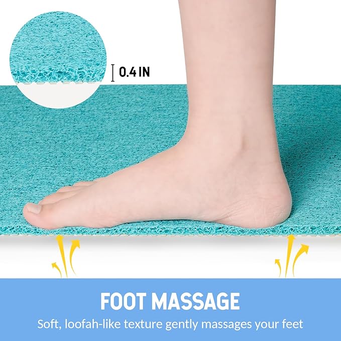 Non-Slip Bathtub Mat, Anti Slip Shower Mat, Fast Drying Bathtub Mats, Foot Scrubber Mat, Anti Slip Mat for Tub, Floor, Bathroom, Kitchen, Home, Hotel (Turquoise Blue 36"×24")