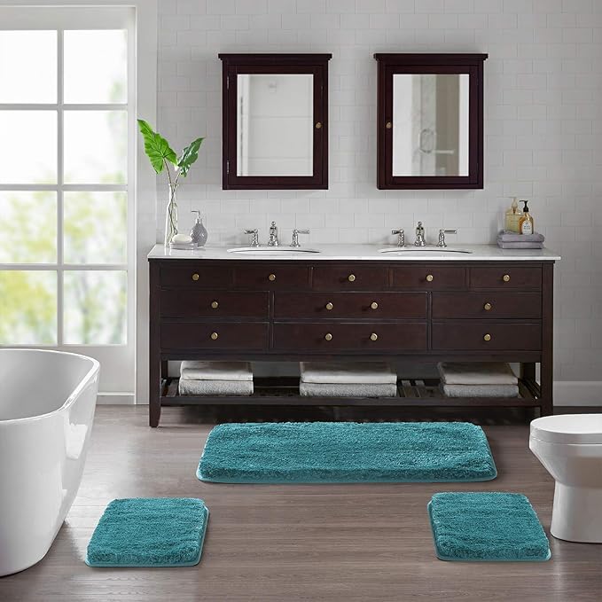Suchtale Non Slip Bath Mat - Soft Microfiber Shaggy Mat, Machine Washable, Thick Plush, Absorbent, 16 x 24 Teal