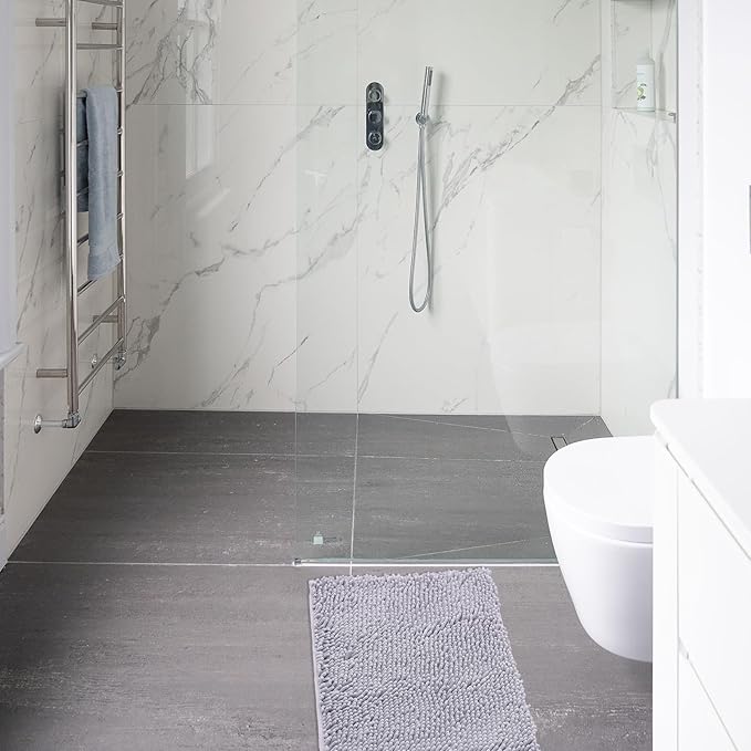 Non-Slip Bath Rug,Extra Soft Microfiber Bedroom Shag Carpet with Anti-Slip Backing,Water/Dust Absorbent Fast Dry Shower Mat,Sound Insulated Stairs Pad,Machine Washable (Grey,12 x 24 Inches)