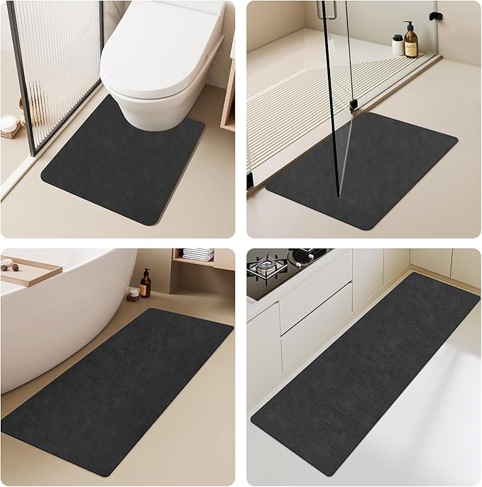 Black Bath Mat, Bathroom Rugs Non Slip Washable Thin Absorbent Quick Dry Bath Mat Fits Under Door Bathroom Floor Mat Perfect for Bath, Shower, or Sink 24"x48" Black