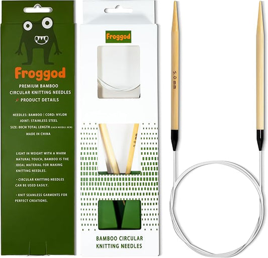 Froggod Bamboo Circular Knitting Needles Size 8 – 3.15-inch Bamboo Knitting Needle Tips, 31.5-inch Total Length, Lightweight Wooden Needles