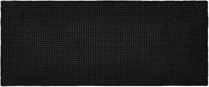 Black Long Bathroom Rug, Waffle Runner Rug Bathroom Non Slip Washable Super Absorbent Quick Dry Boho Farmhouse Bath Decor, 60"x24" Black
