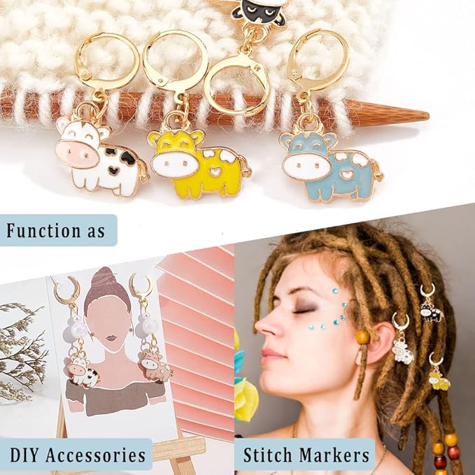 NBEADS 12 Pcs Cow Stitch Markers, 6 Colors Alloy Enamel Cow Crochet Stitch Marker Charms Removable Locking Stitch Marker for Knitting Weaving Sewing Accessories Quilting Handmade Jewelry