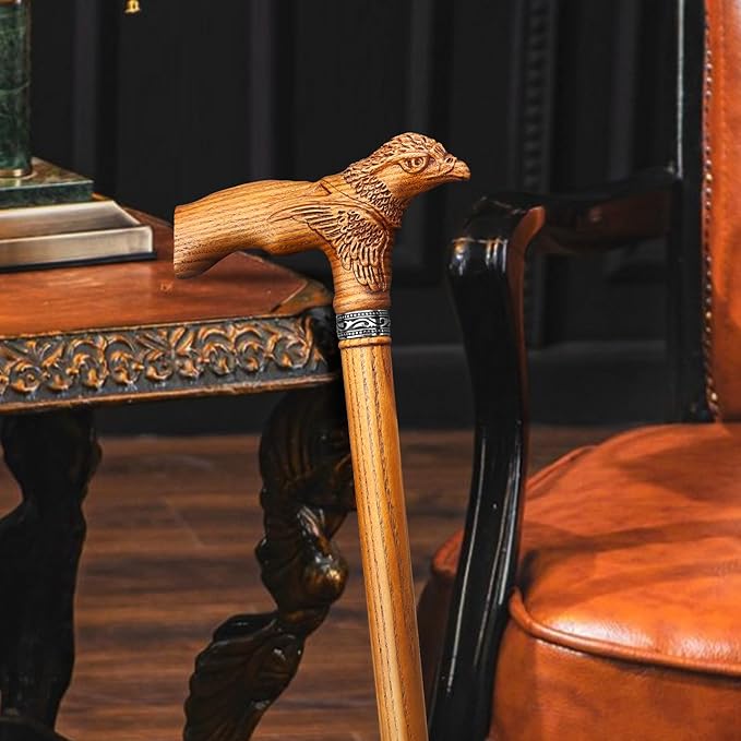 Hand Carved Wooden Walking Cane USA Made Eagle Carved Ergonomic Elegant Wood Canes for Men and Women Support up to 400 lbs Provide Stable Canes for Seniors for Daily Use and Gift Giving