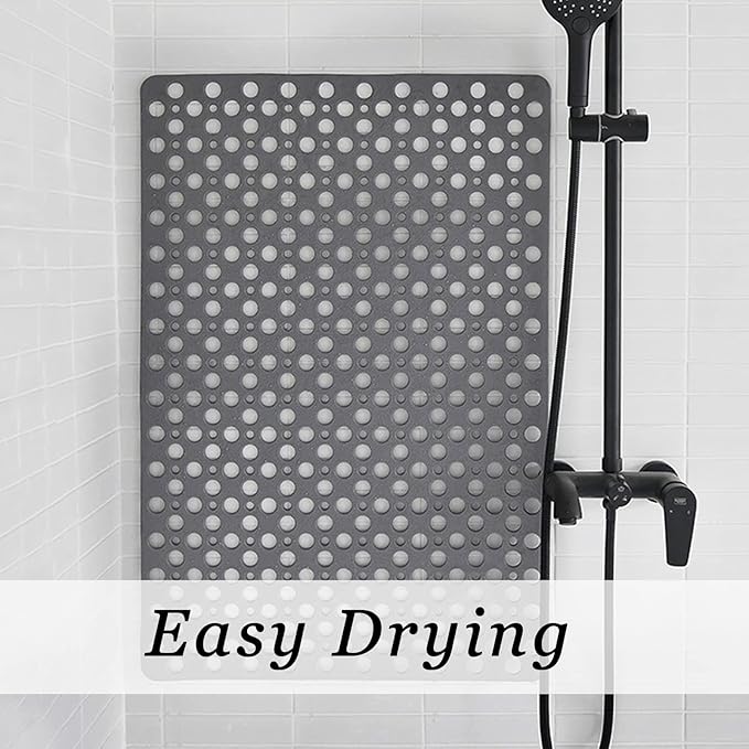 Non Slip Large Shower Mat 35.4"*23.6", TPE Bath Mats for Inside Outside Shower,Extra Large Bathtub Mat with Suction Cups and Big Drain Holes
